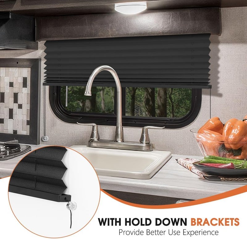 SEEYE RV Blinds, Blackout RV Curtains for Camper Window 17'' W * 24'' L RV Pleated Shades Camper Blinds with Aluminum Foil, RV Accessories Window Coverings for Travel Trailer Window Shade, Black - Image 5
